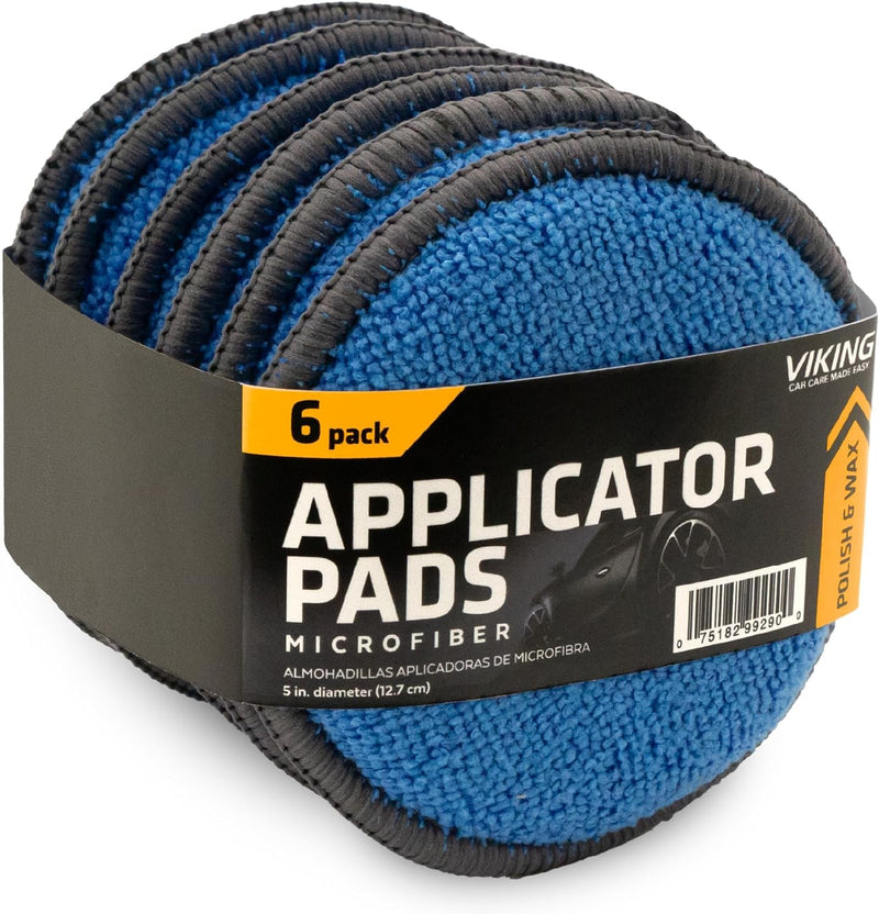Microfiber Car and Tire Wax Applicator Pads and Cleaning Pads - Blue/Grey, 5 In. Diameter, 6 Pack