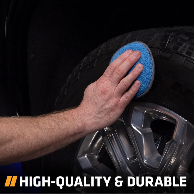 Microfiber Car and Tire Wax Applicator Pads and Cleaning Pads - Blue/Grey, 5 In. Diameter, 6 Pack