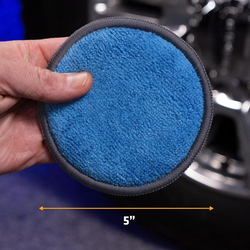 Microfiber Car and Tire Wax Applicator Pads and Cleaning Pads - Blue/Grey, 5 In. Diameter, 6 Pack